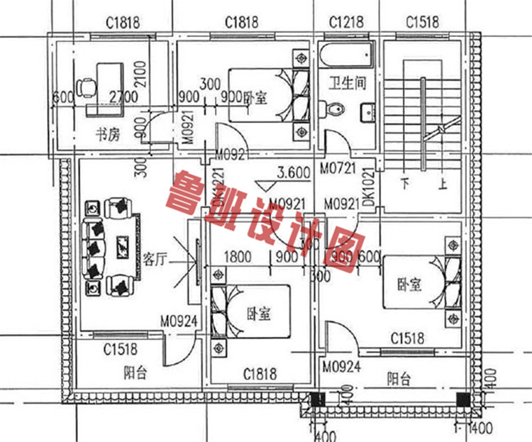 120平农村小楼设计二层户型图