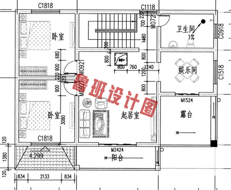 经典农村二层楼房设计二层户型图