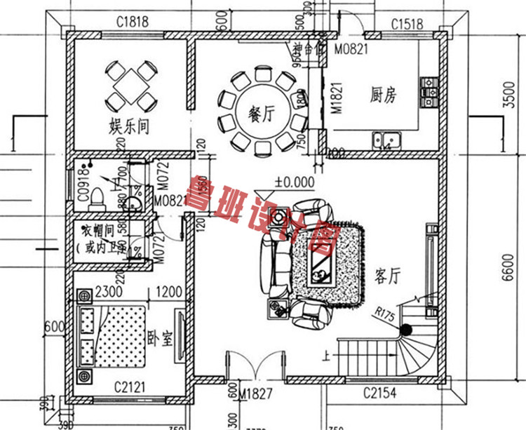 二层复式小别墅设计一层户型图