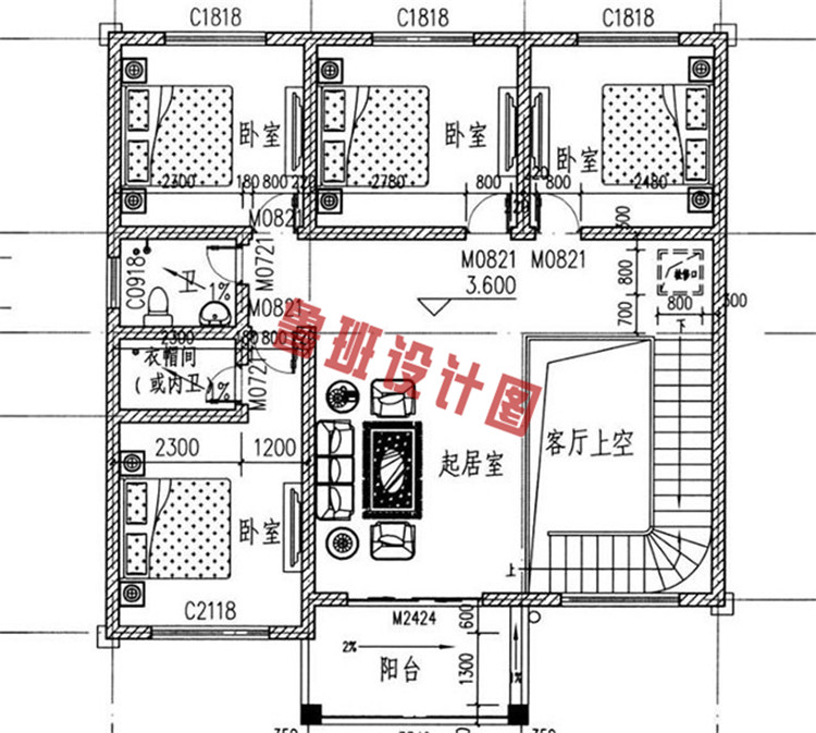 二层复式小别墅设计二层户型图