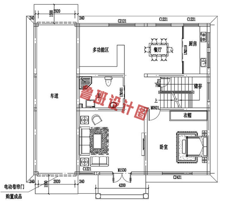 25万乡村二层小别墅设计一层户型图