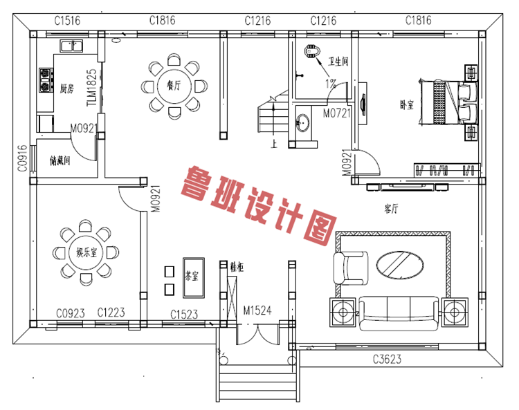 新农村二层别墅设计一层户型图