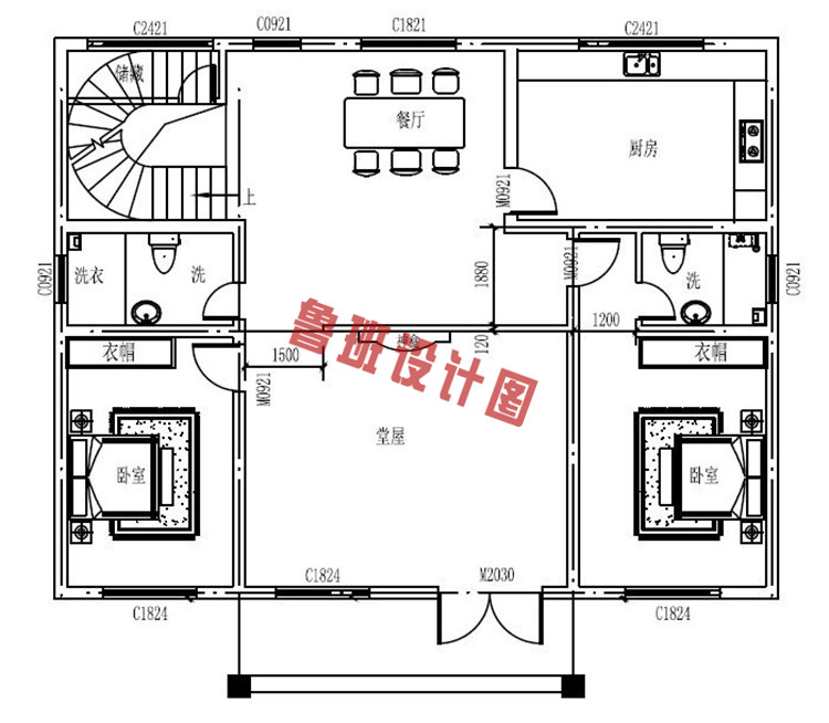 乡村带闷顶二层自建房屋设计一层户型图