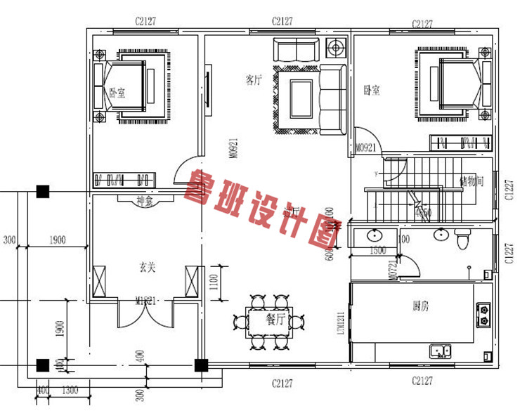 简单实用的两层洋楼设计一层户型图