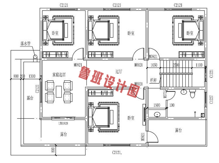 简单实用的两层洋楼设计二层户型图