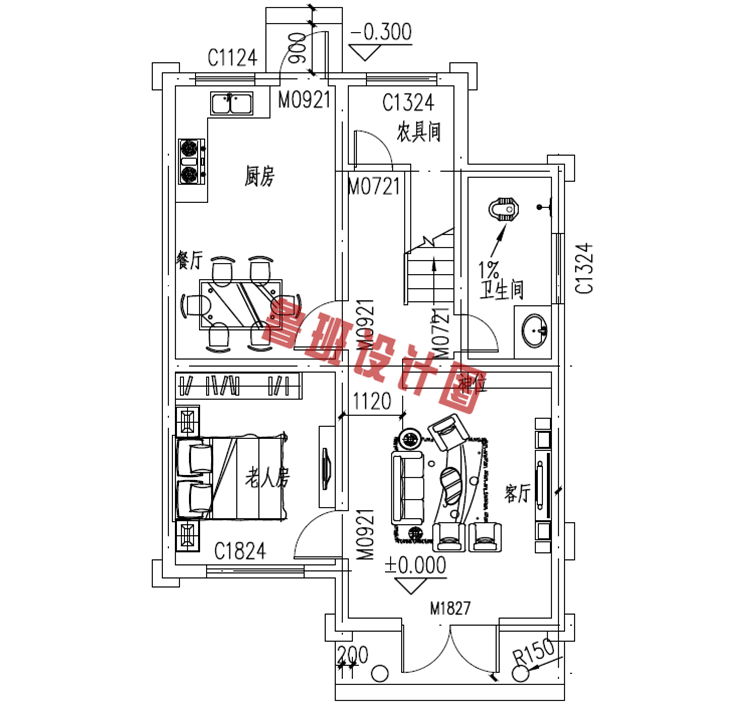 二层乡村别墅设计一层户型图