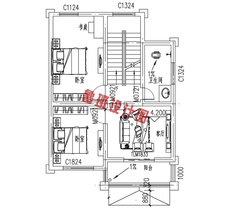 二层乡村别墅设计二层户型图