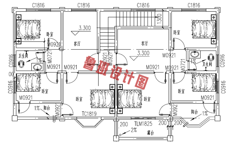 两层别墅设计二层户型图