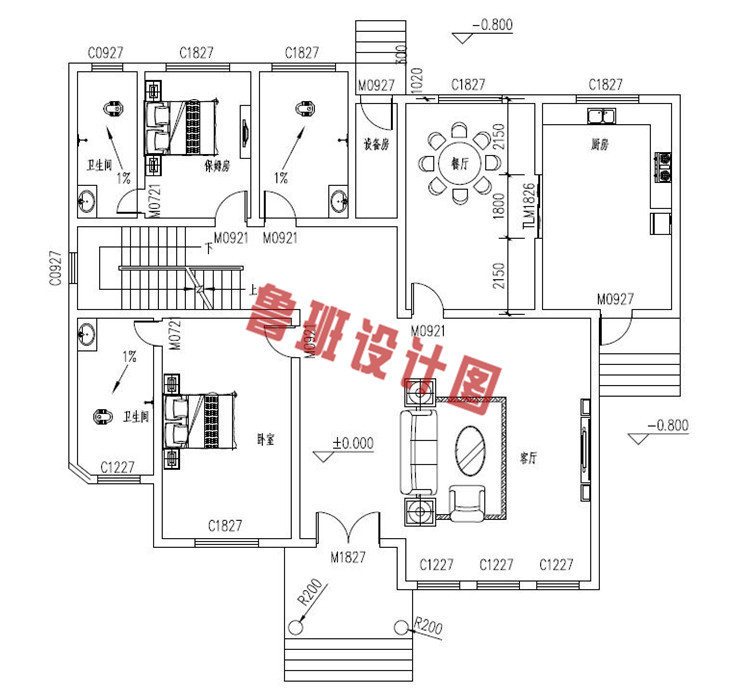 农村二层住房设计一层户型图