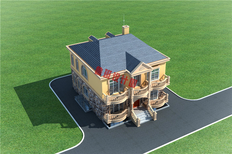 乡村美式二层自建房屋推荐设计鸟瞰图