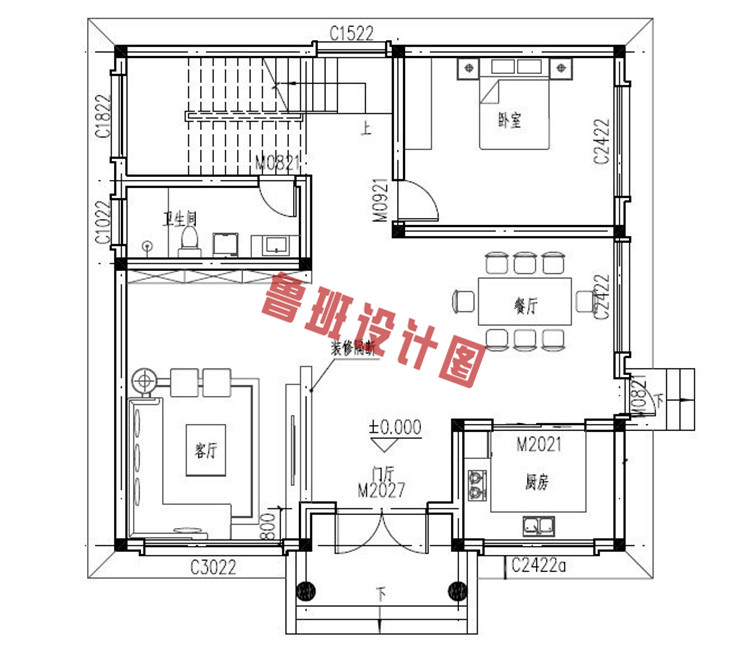 小巧实用型二层小别墅设计一层户型图