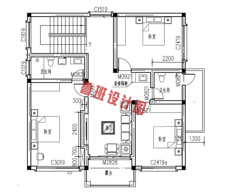 小巧实用型二层小别墅设计二层户型图