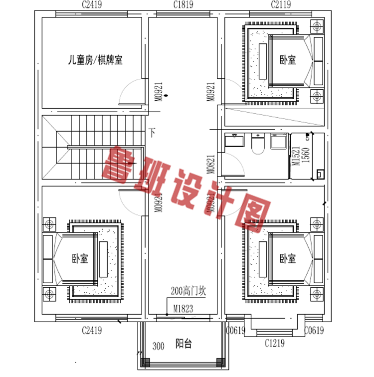 简约二层农村小楼设计二层户型图