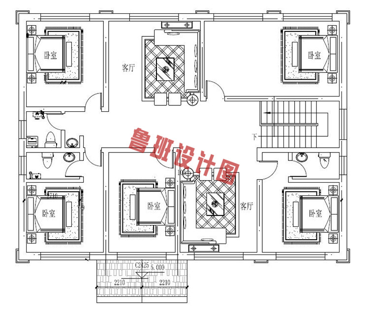 200平左右的二层别墅设计二层户型图