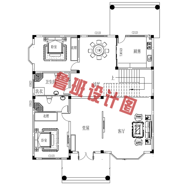 农村两层半别墅设计一层户型图