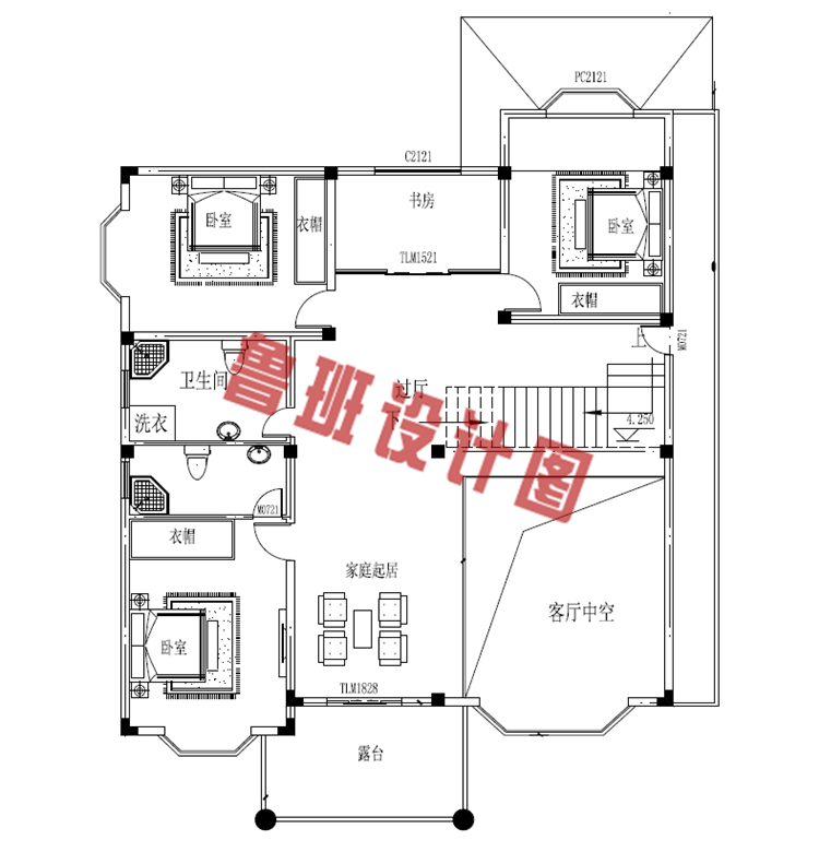 农村两层半别墅设计二层户型图