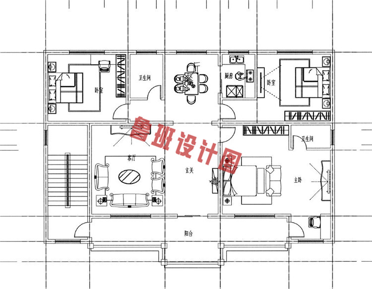 20万二层平屋顶别墅设计二层户型图