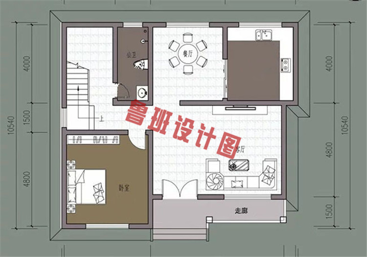 120平现代农村二层自建房屋一层户型图