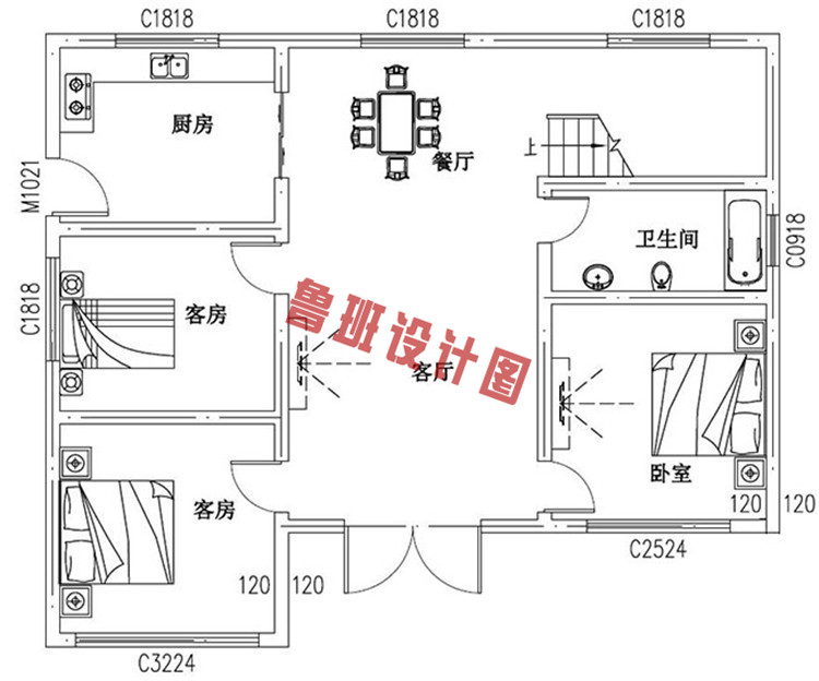 15万朴素二层乡村自建房屋设计一层户型图