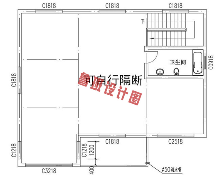 15万朴素二层乡村自建房屋设计二层户型图