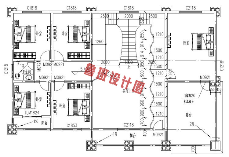 时尚的二层小别墅设计图二层户型图