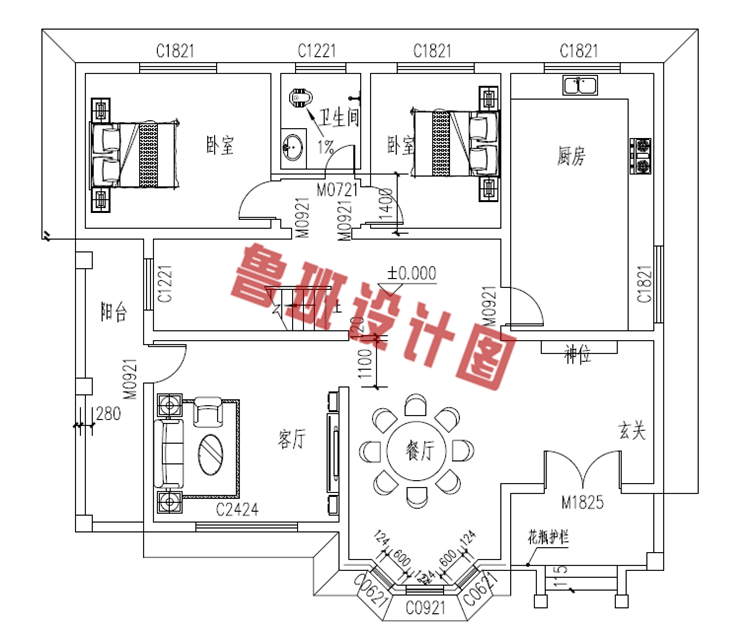 二层农村小别墅设计一层户型图