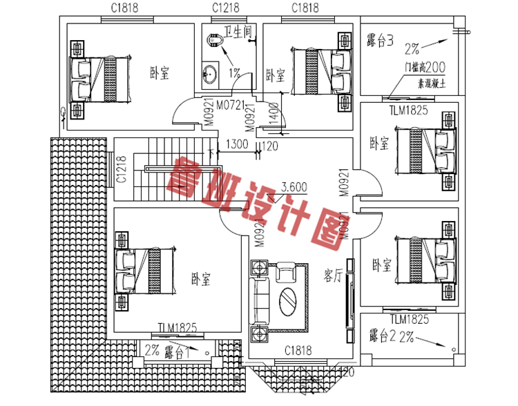 二层农村小别墅设计二层户型图