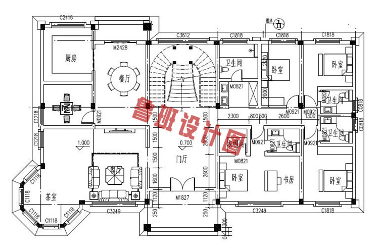 高端豪华的二层别墅设计一层户型图