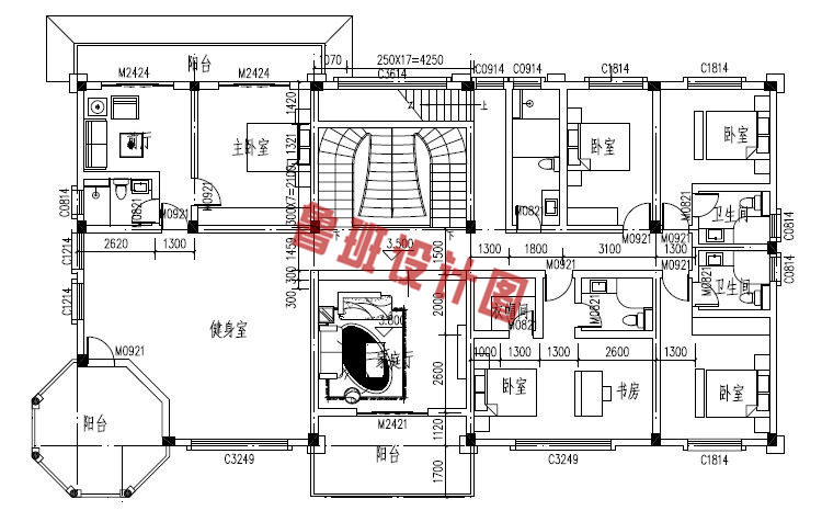 高端豪华的二层别墅设计二层户型图