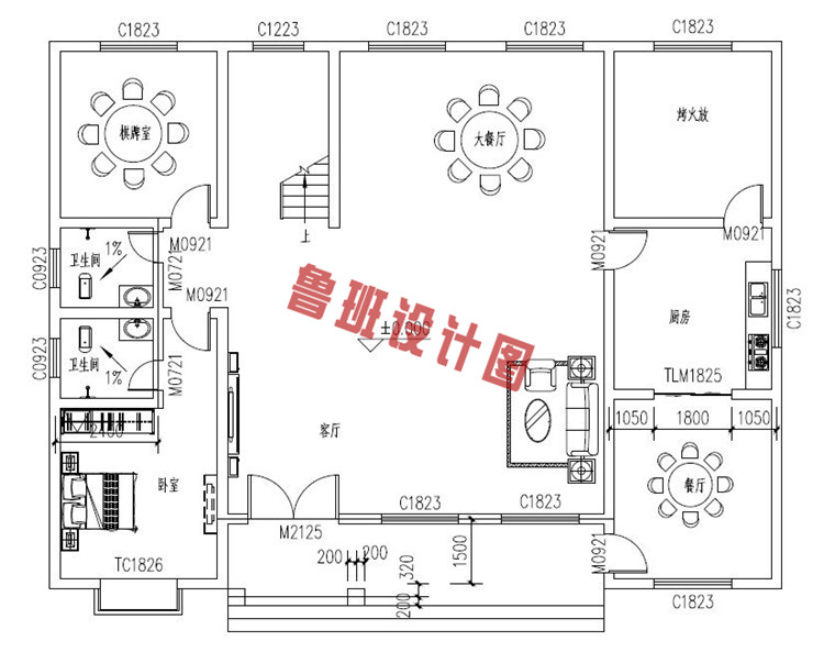 宁静乡村二层自建房屋推荐设计一层户型图