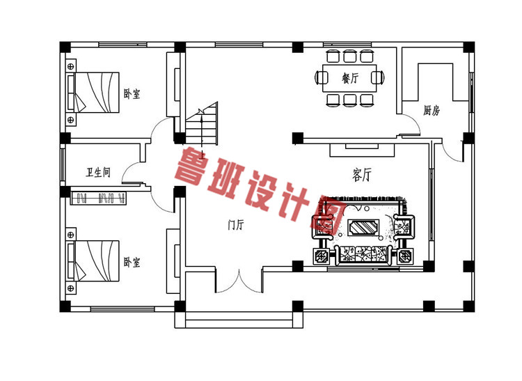 135平新农村二层自建房屋设计一层户型图