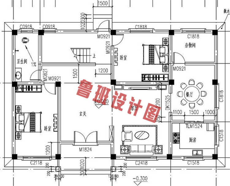现代风格农村二层自建房别墅设计一层户型图
