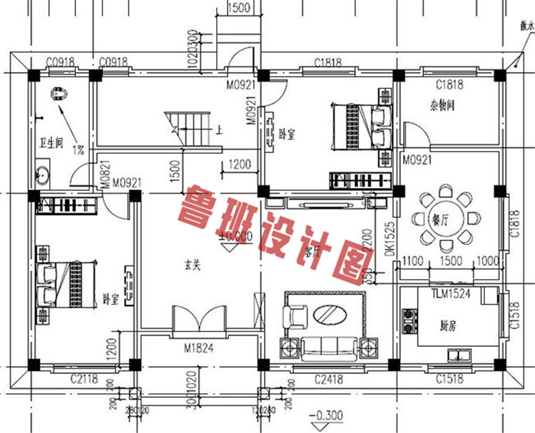 现代风格农村二层自建房别墅设计一层户型图