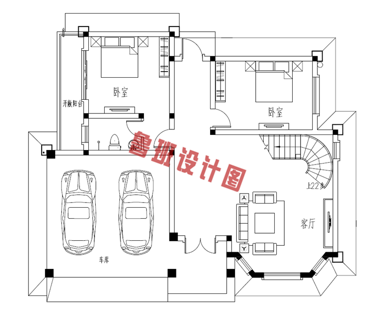 带车库二层别墅设计一层户型图