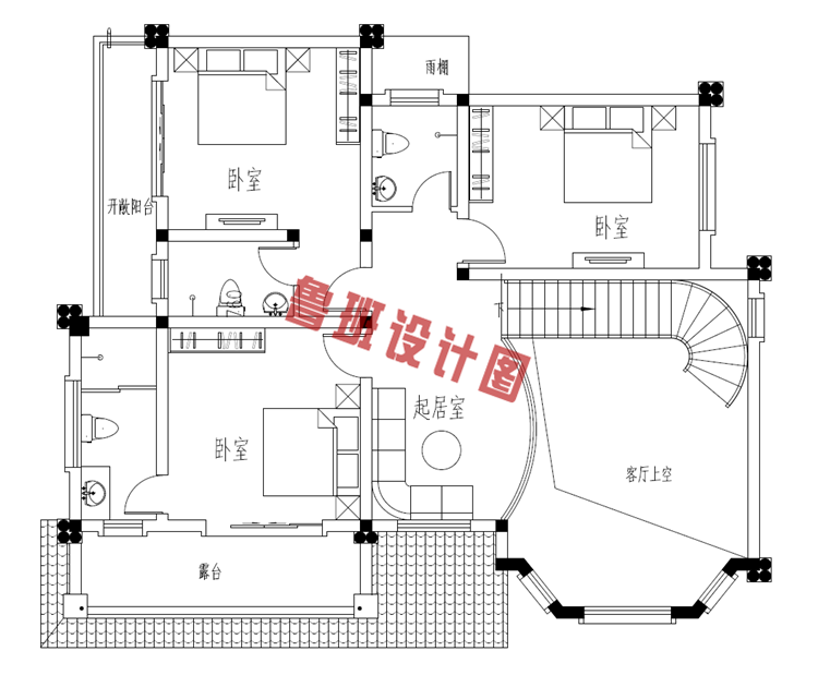 带车库二层别墅设计二层户型图