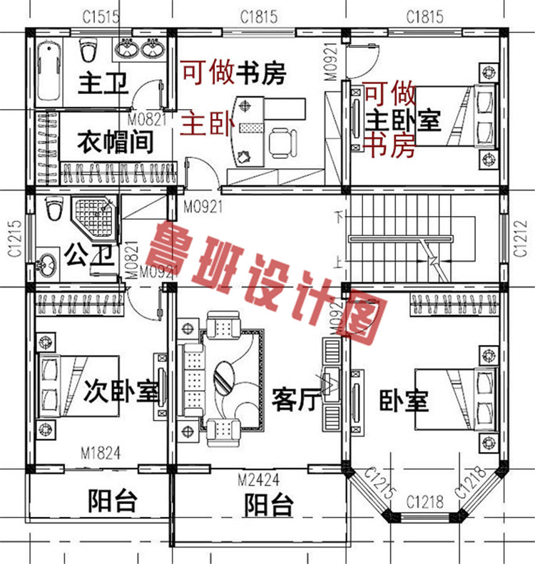 140平两层楼房设计二层户型图