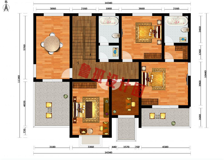 漂亮实用二层别墅房屋设计二层户型图