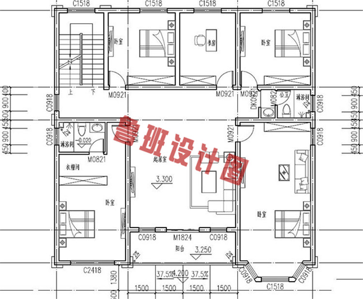 平顶二层别墅设计二层户型图