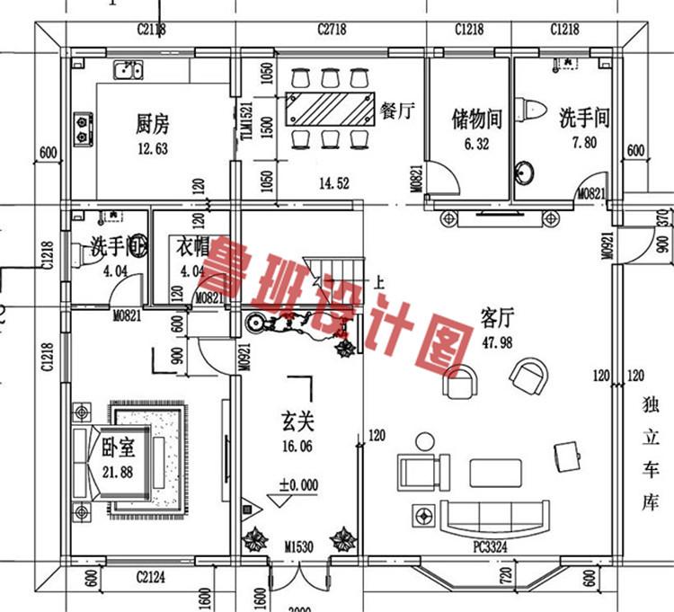 二层带车库别墅设计一层户型图