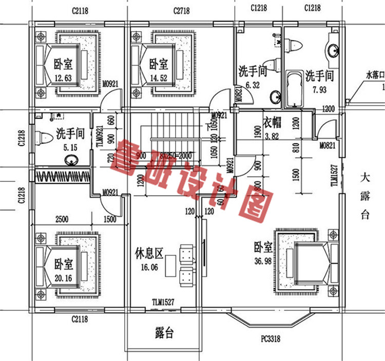 二层带车库别墅设计二层户型图