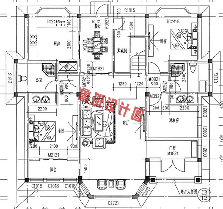 欧式风格二层别墅设计一层户型图