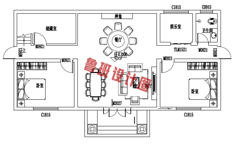 110平经典二层别墅设计一层户型图