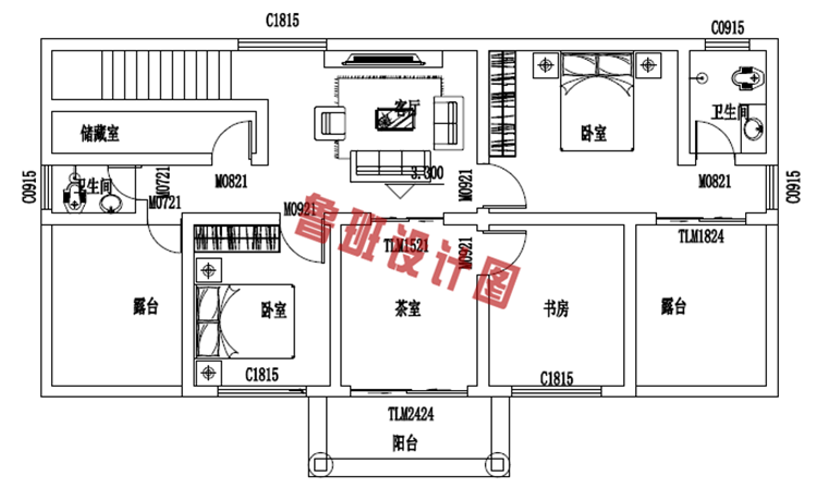 110平经典二层别墅设计二层户型图