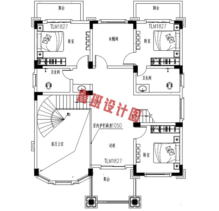 大气养眼的三层别墅设计二层户型图