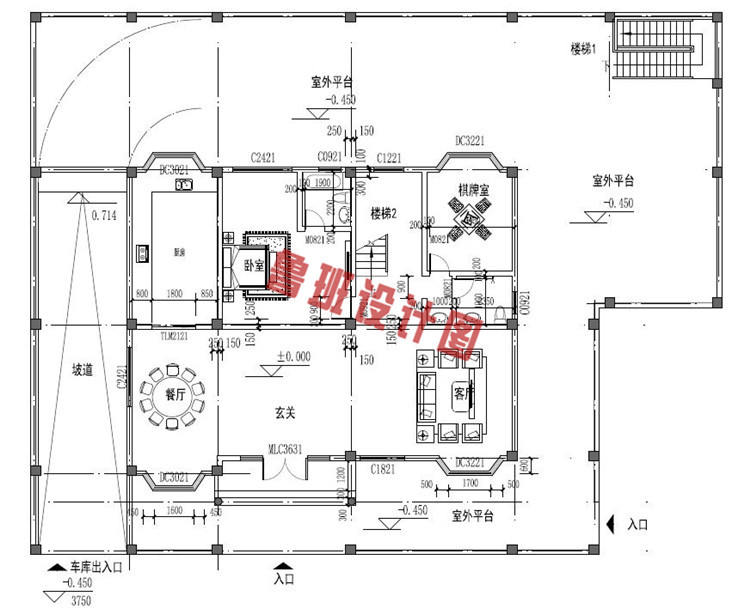 精致实用二层别墅设计一层户型图