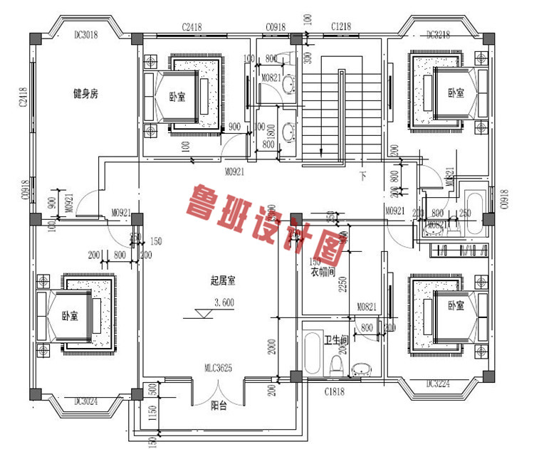 精致实用二层别墅设计二层户型图