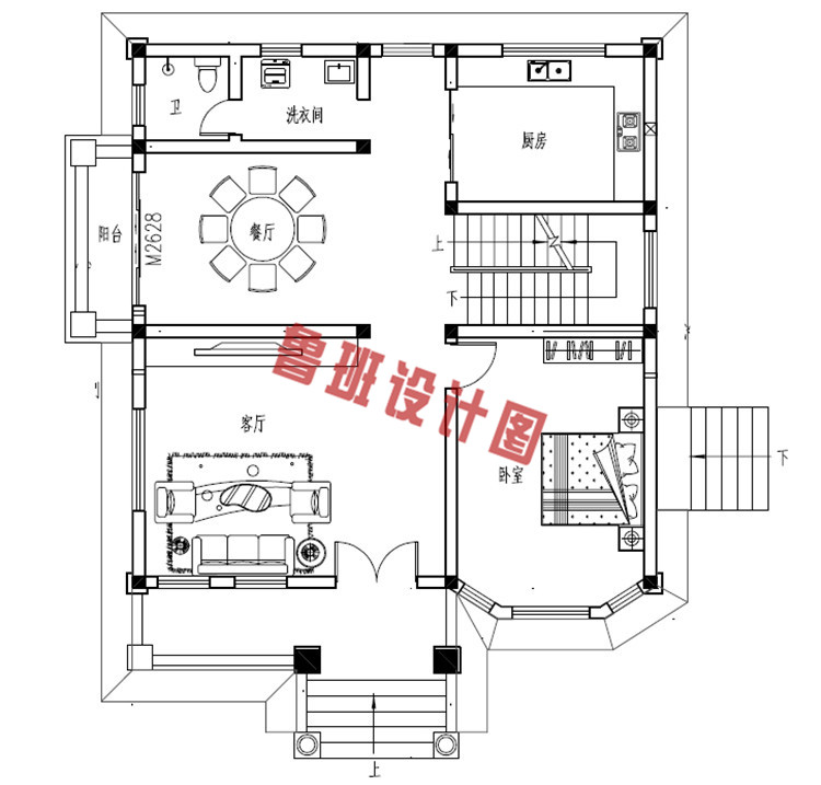 带地下室时尚三层小洋楼一层户型图