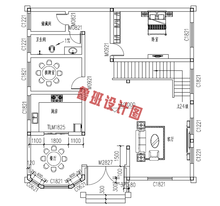 150平复式二层别墅设计一层户型图