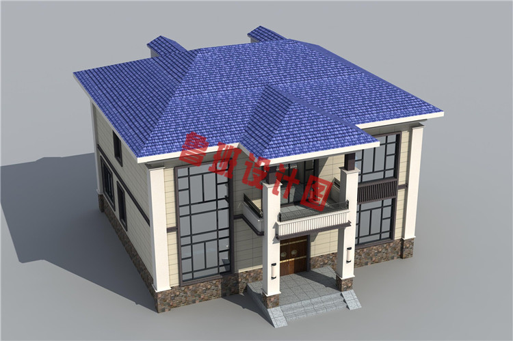 二层新中式别墅设计鸟瞰图