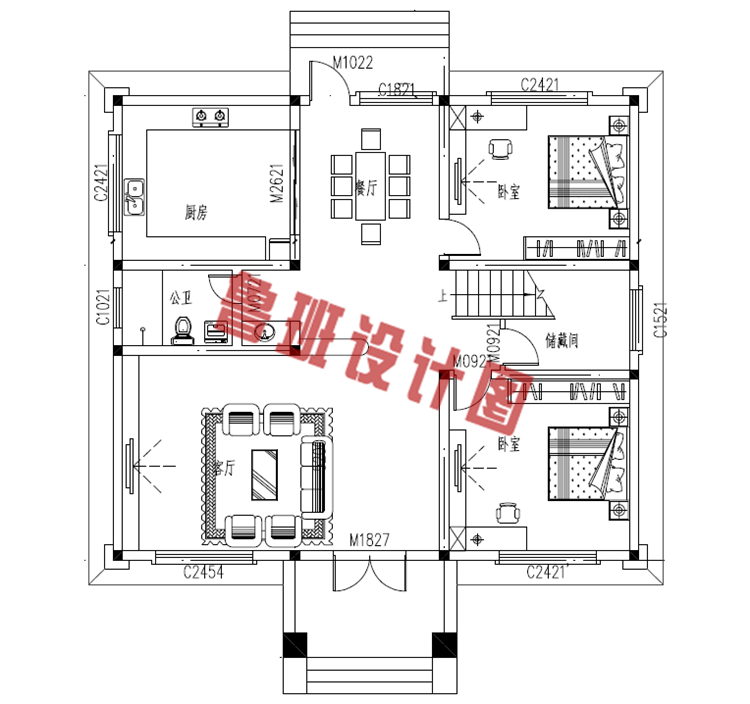 二层新中式别墅设计一层户型图